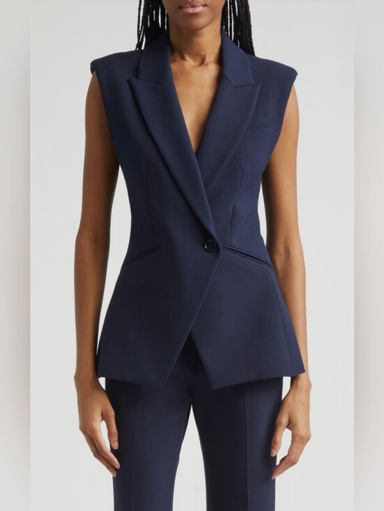 Veronica Beard Jackets & Blazers - VERONICA BEARD Ciel Tailored Vest Womens Size 8 Navy Blue Sleeveless Blazer